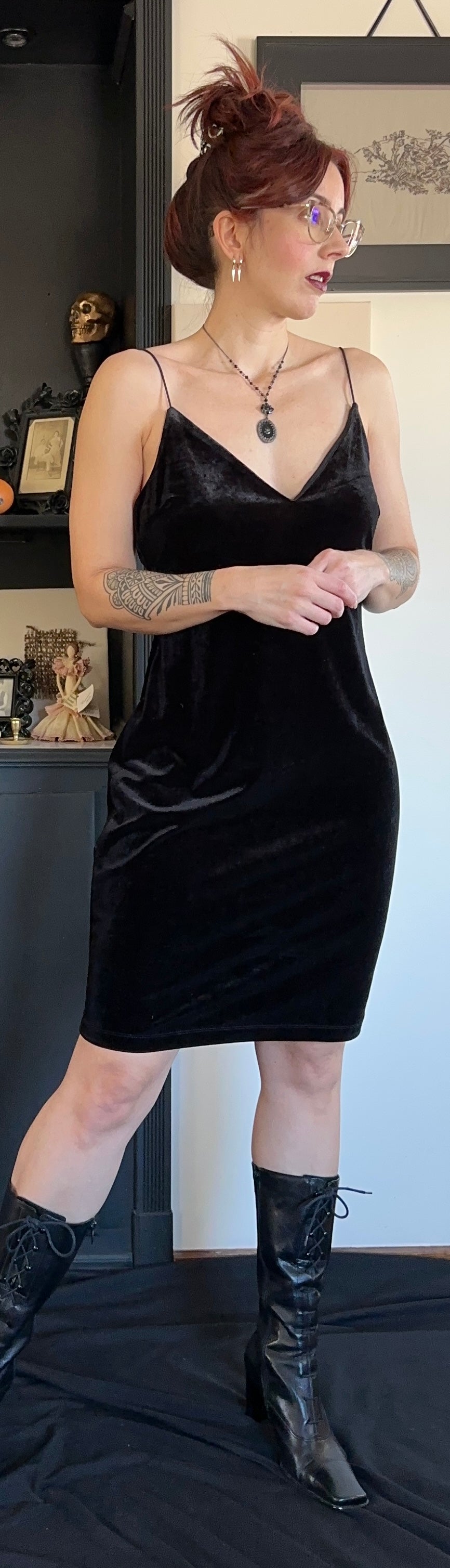 90s Velvet Short Slip Dress L - XL