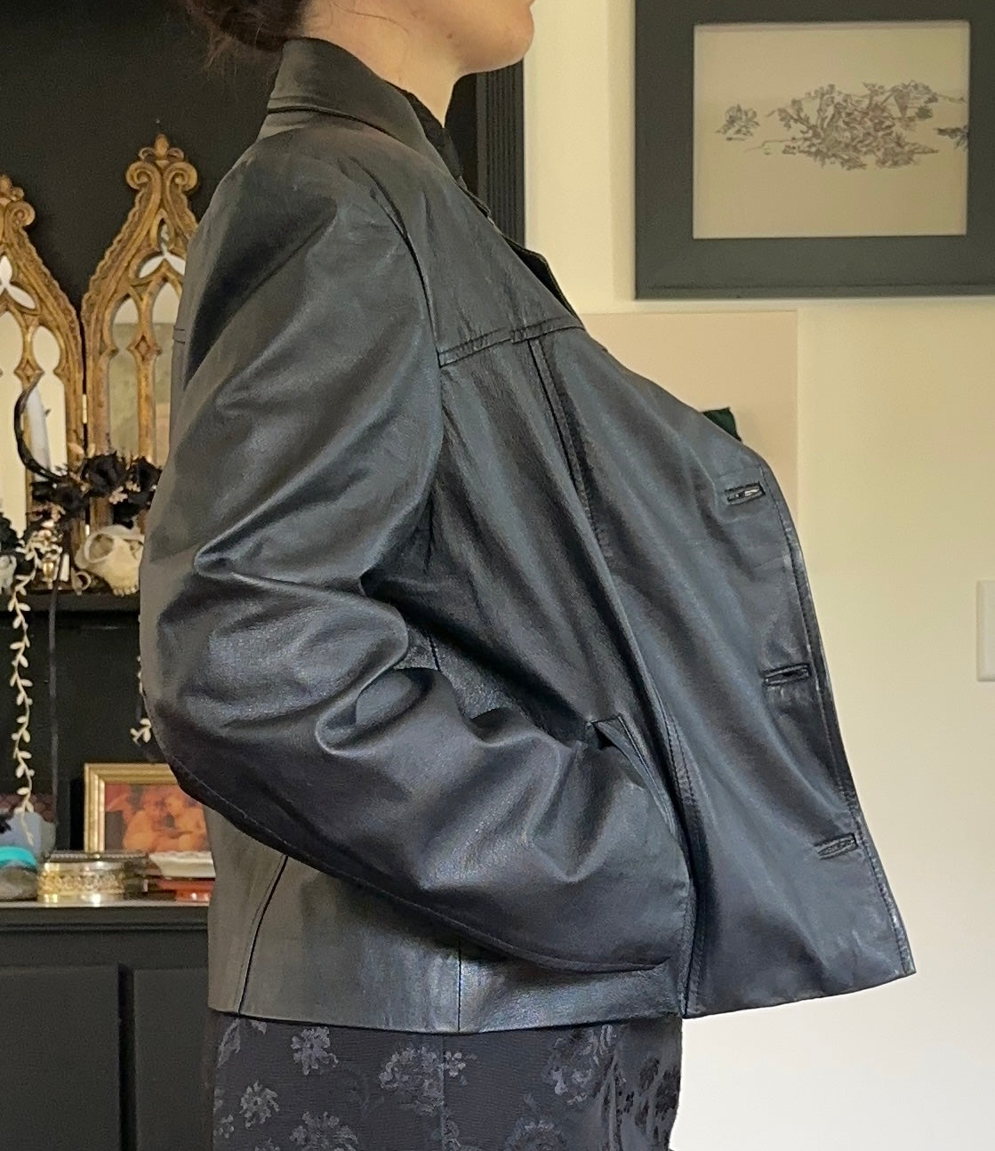90s Cropped Leather Jacket L