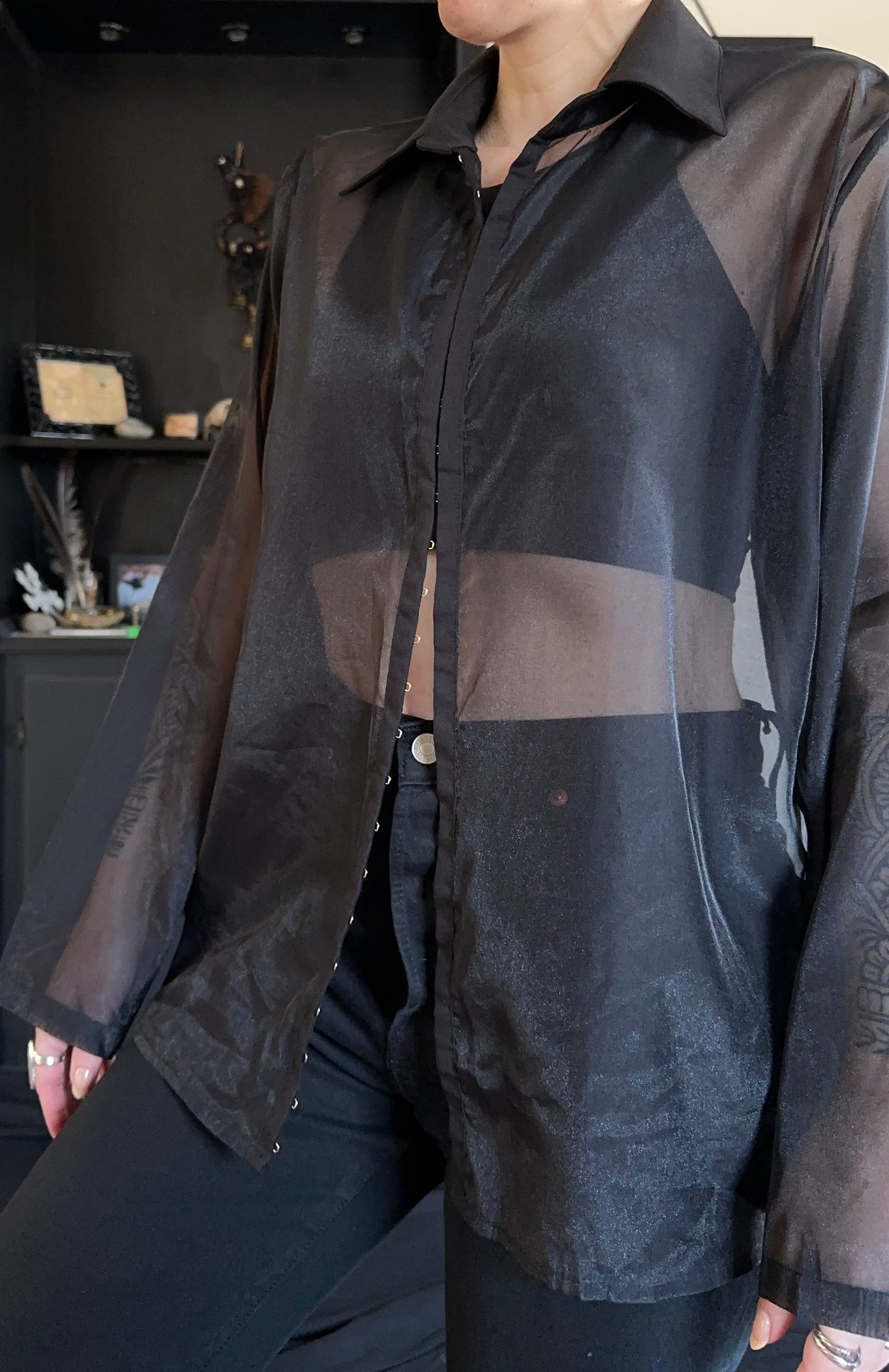 Cyberpunk Sheer Collared Top S - M