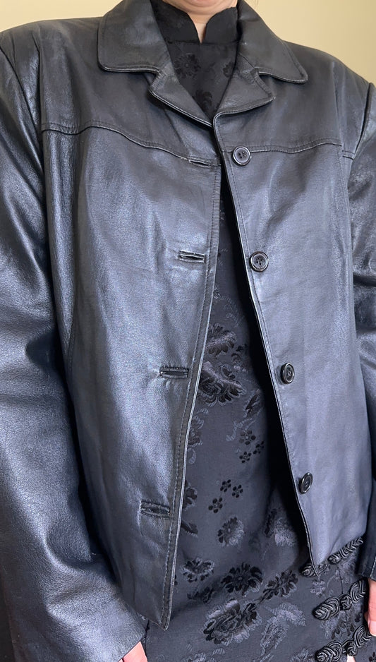 90s Cropped Leather Jacket L