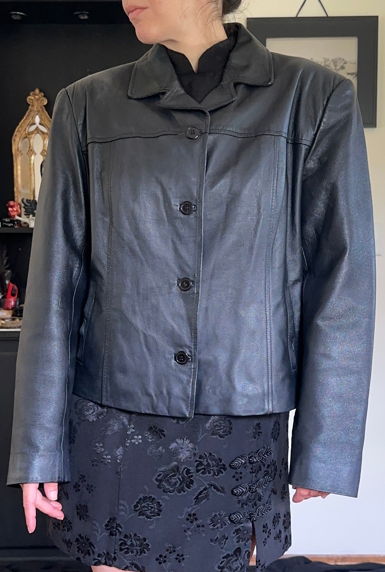 90s Cropped Leather Jacket L