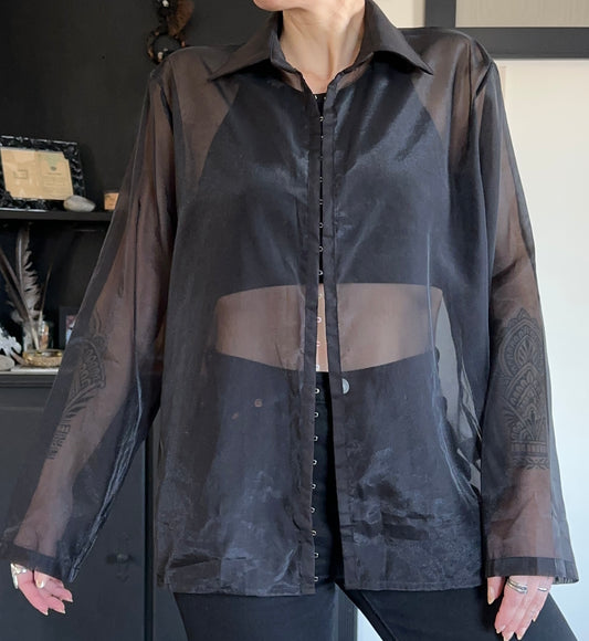 Cyberpunk Sheer Collared Top S - M