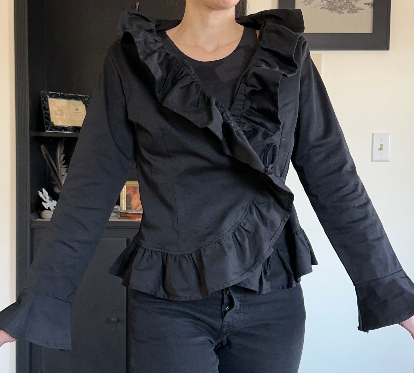 Ruffled Cotton Wrap Top L