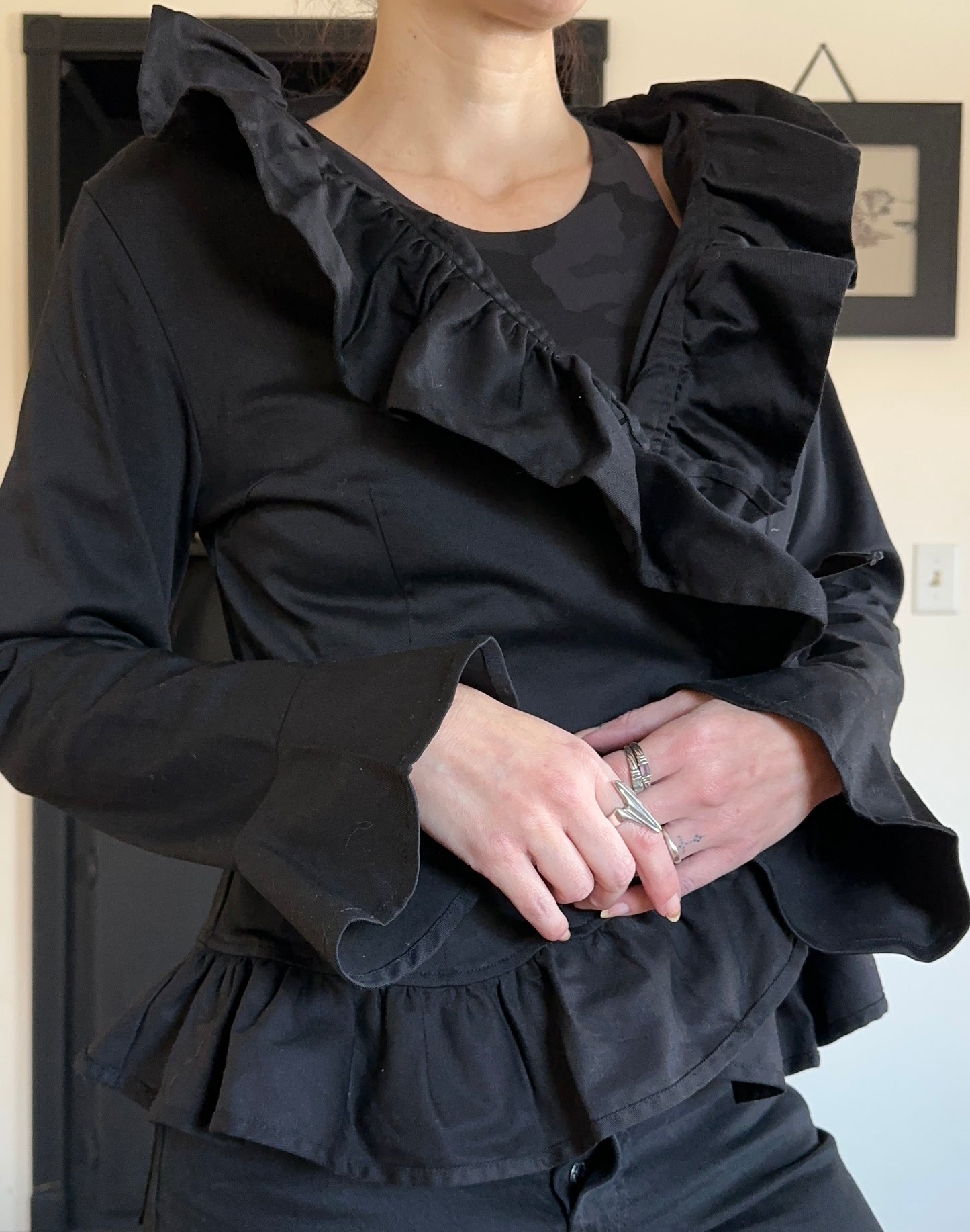 Ruffled Cotton Wrap Top L