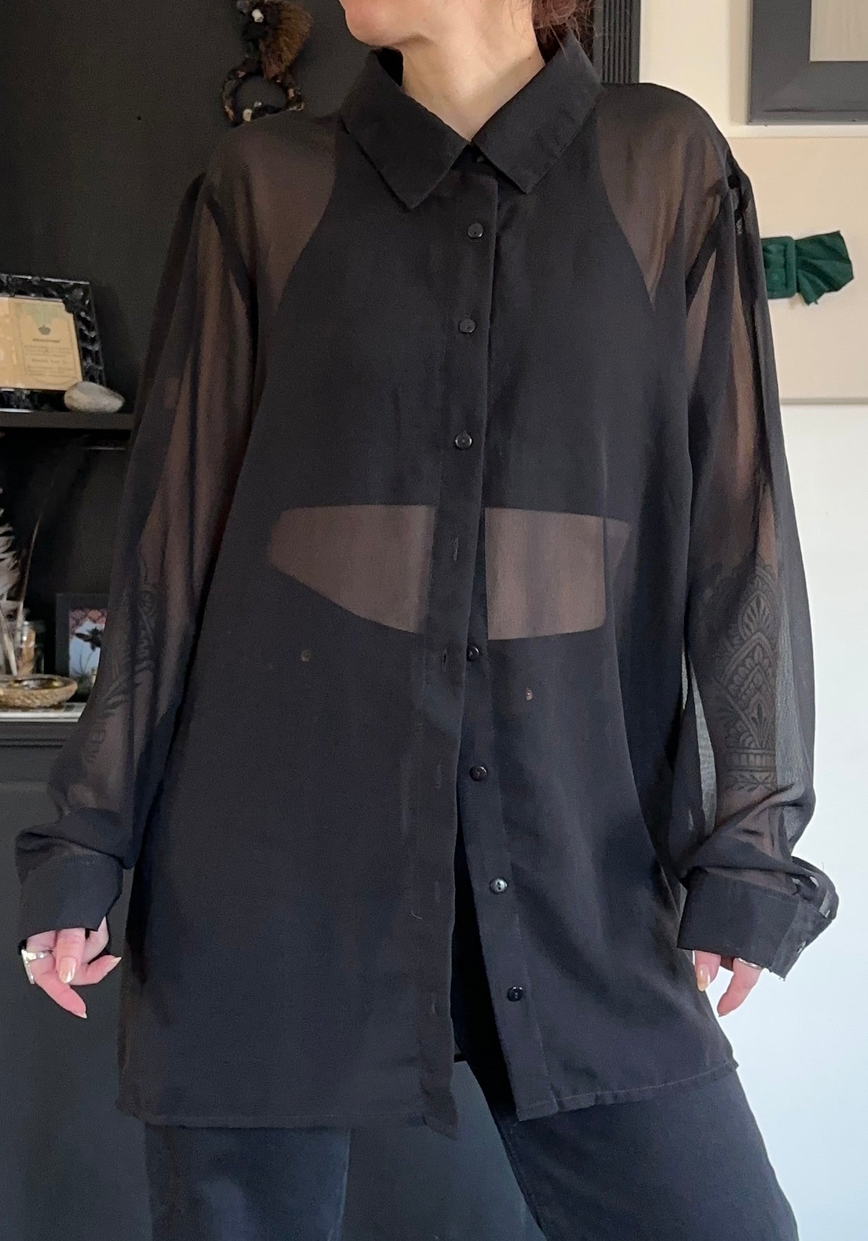 Nasty Gal Sheer Button Down Shirt XL