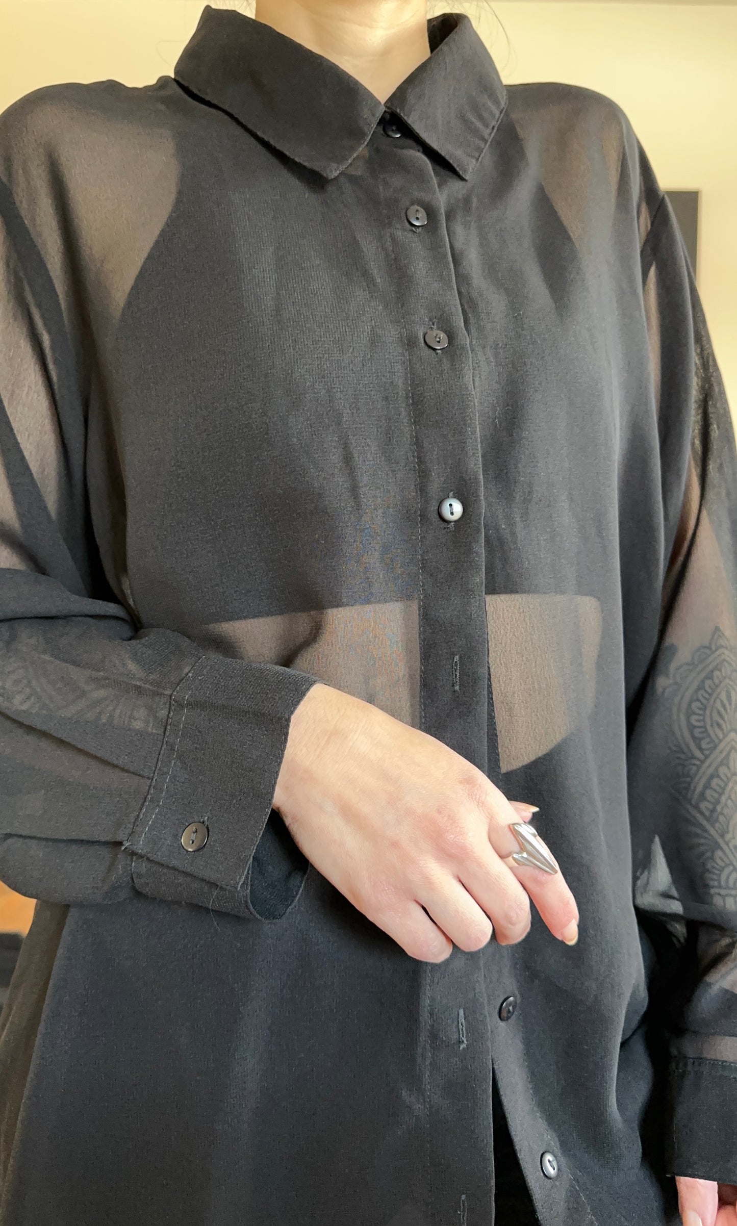Nasty Gal Sheer Button Down Shirt XL