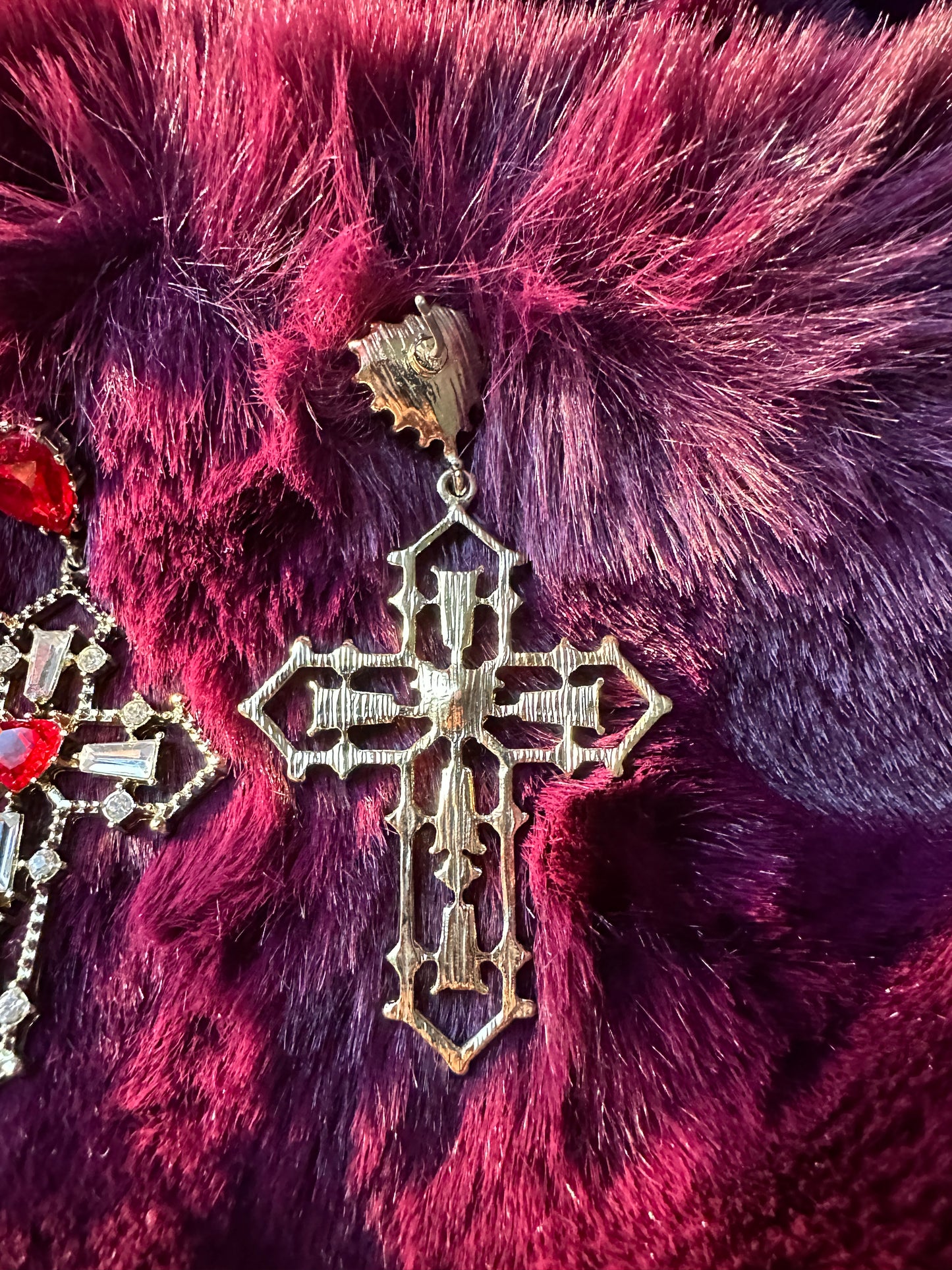 Gothic Crystal Heart & Cross Earrings