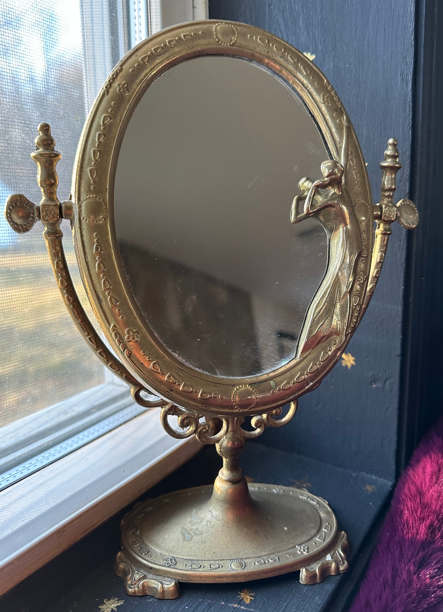 Art Nouveau Brass Vanity Mirror