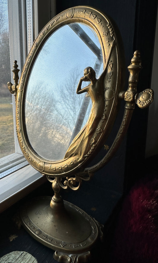 Art Nouveau Brass Vanity Mirror