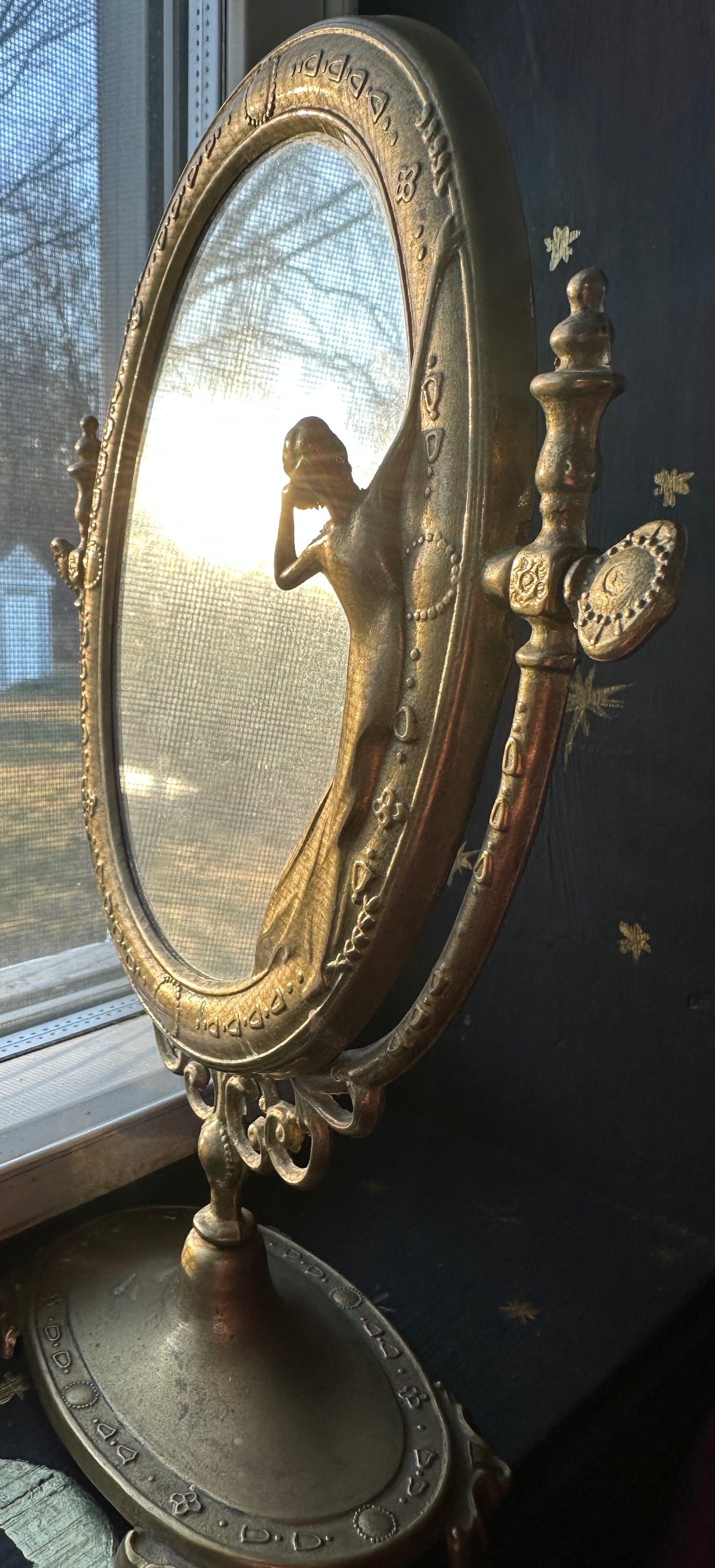 Art Nouveau Brass Vanity Mirror
