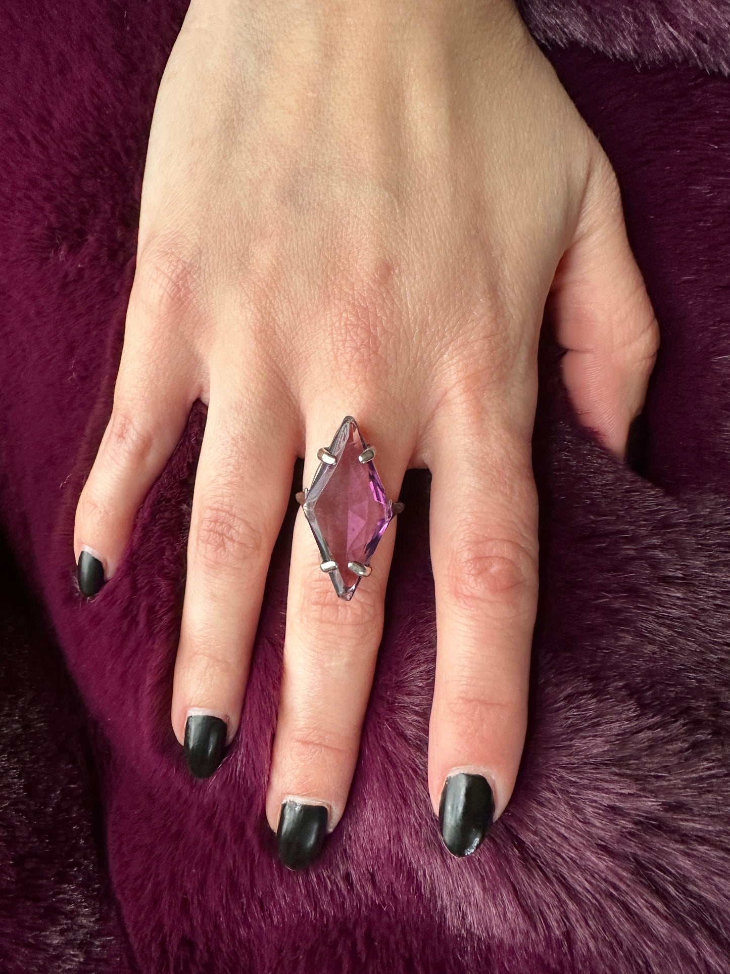 Silver & Amethyst Statement Ring SZ 6.75 - 7
