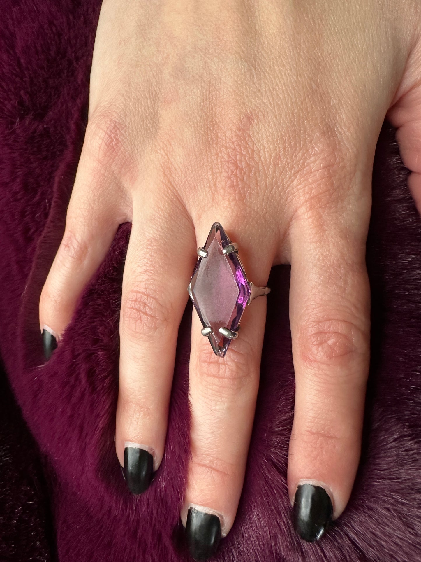 Silver & Amethyst Statement Ring SZ 6.75 - 7