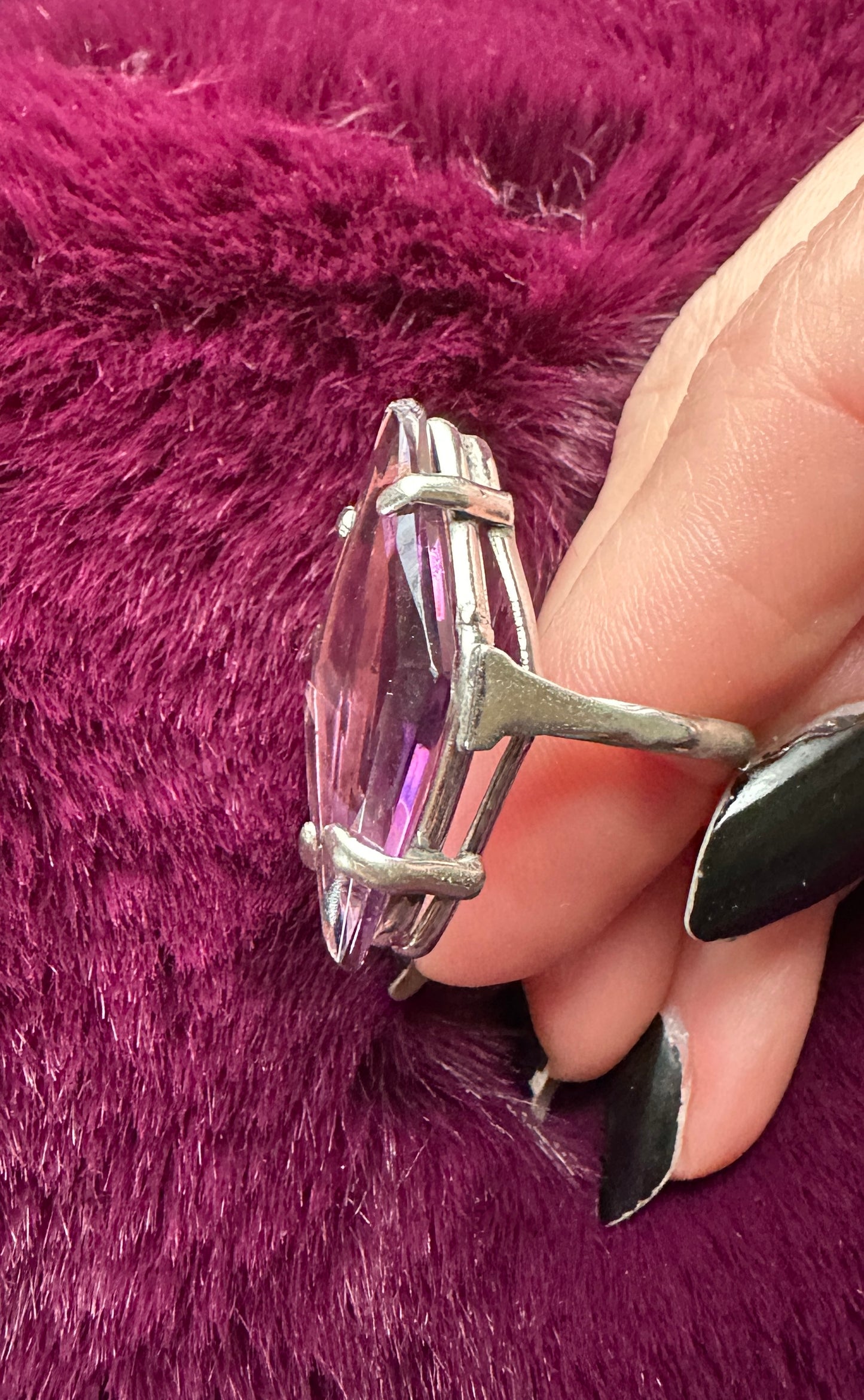 Silver & Amethyst Statement Ring SZ 6.75 - 7