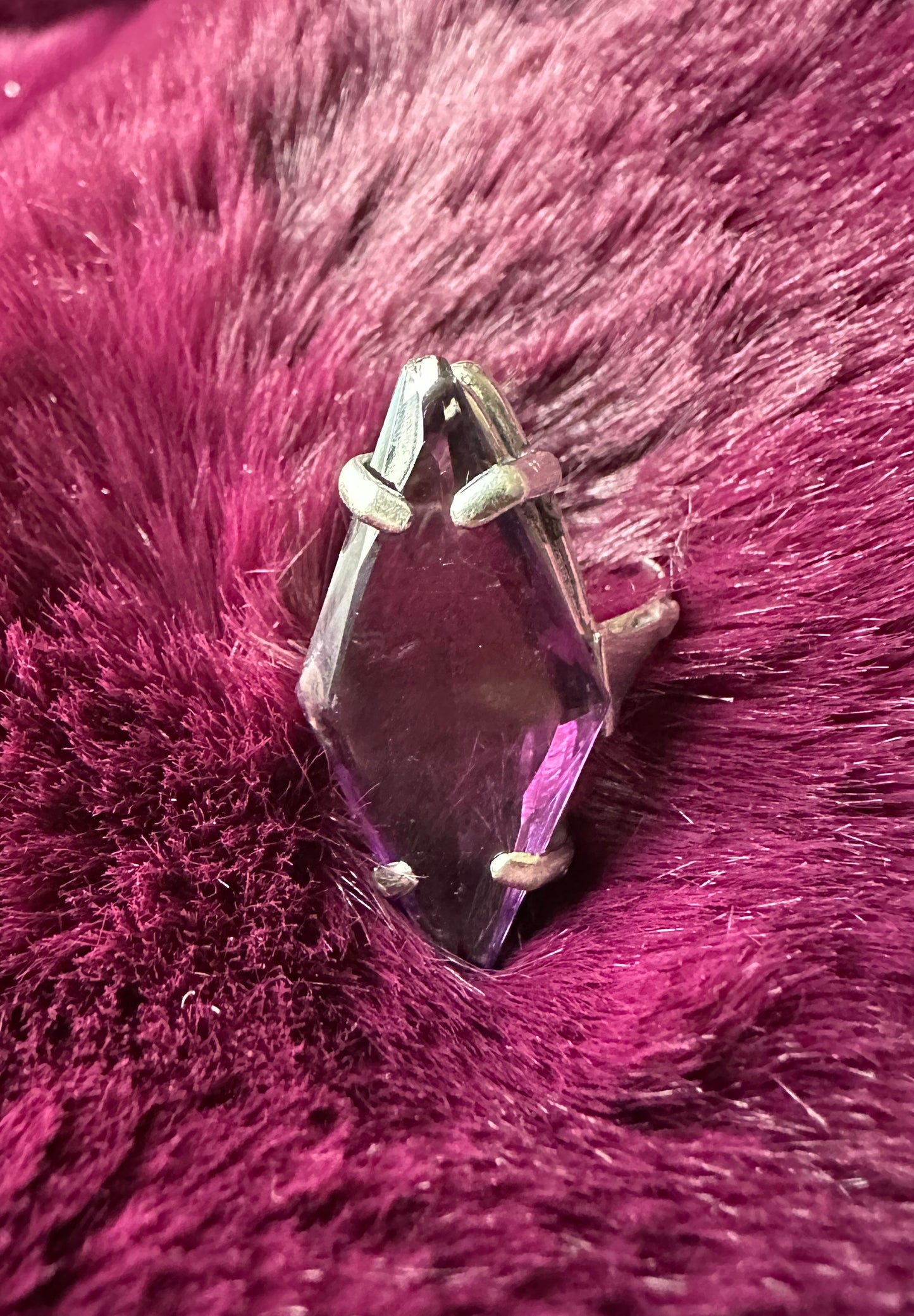 Silver & Amethyst Statement Ring SZ 6.75 - 7