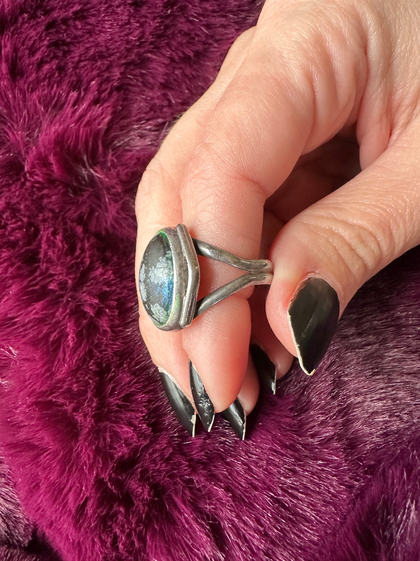 Silver & Snowflake Obsidian Ring SZ 7