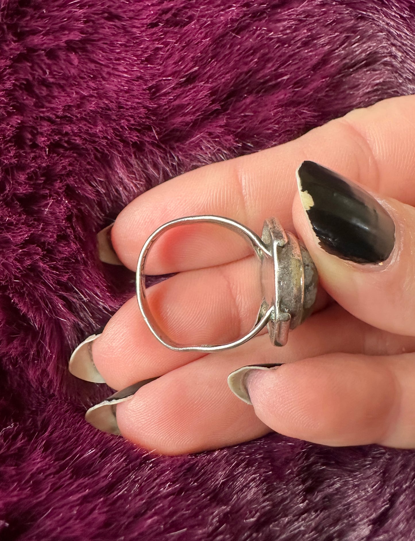 Silver & Snowflake Obsidian Ring SZ 7
