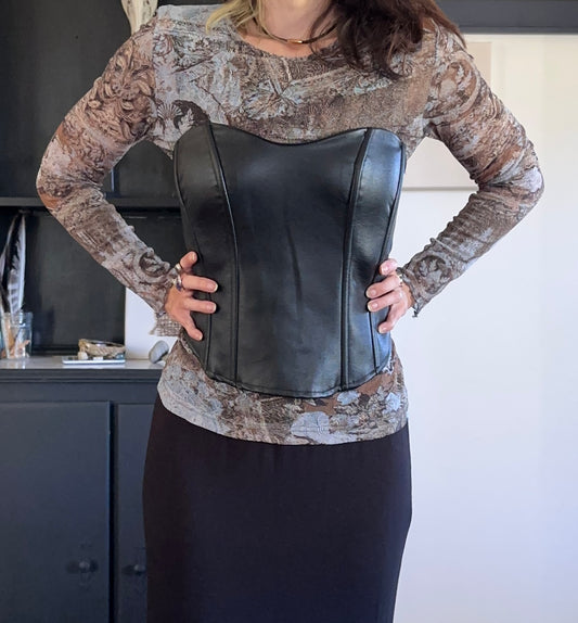 Faux Leather Black Corset