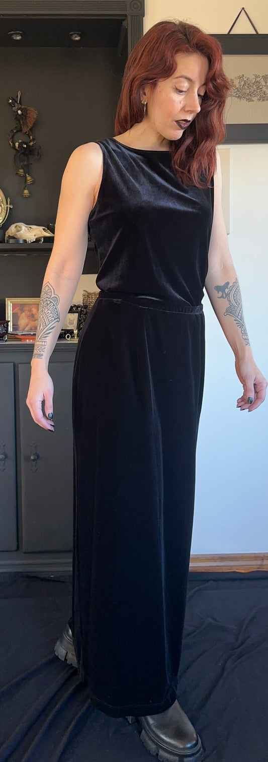 Stretch Velvet Black Maxi Skirt M-L