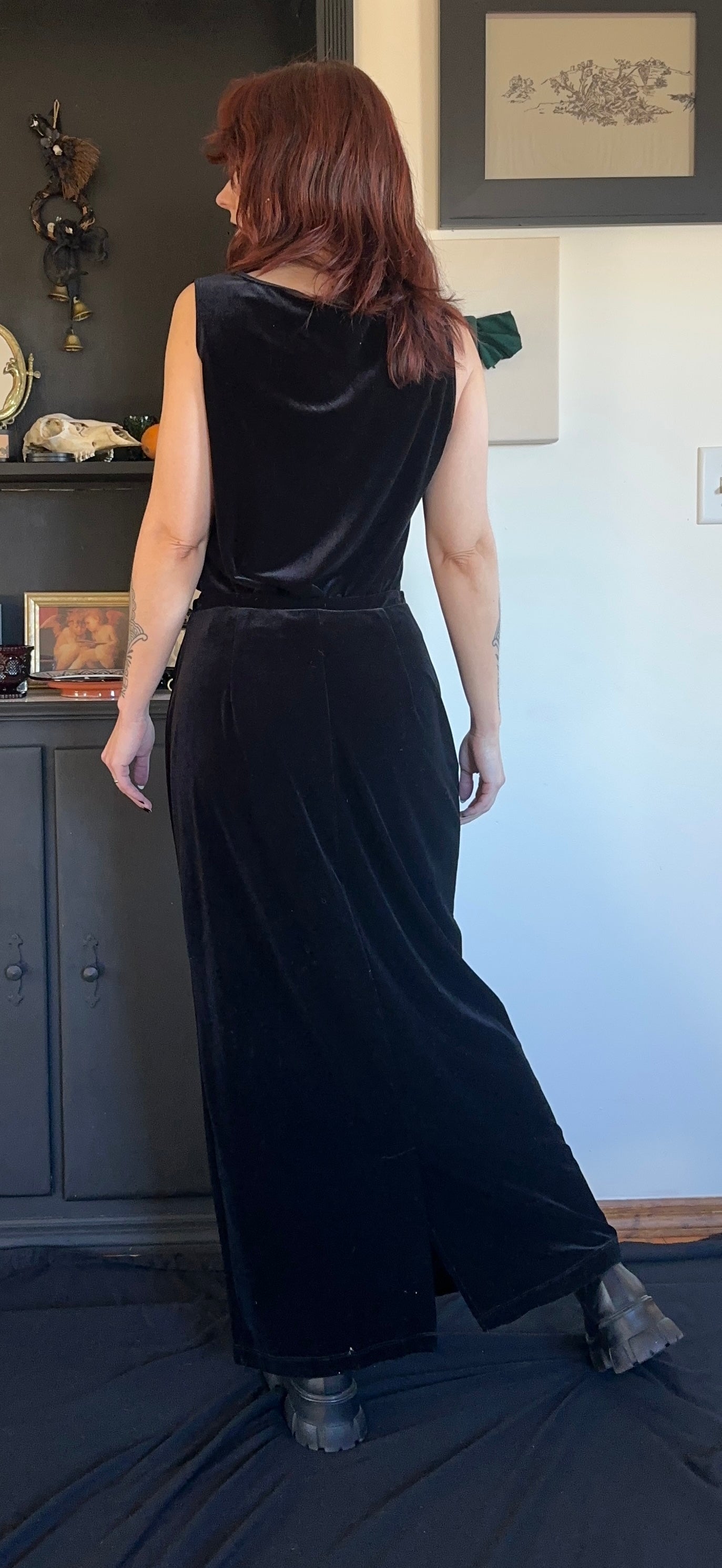 Stretch Velvet Black Maxi Skirt M-L