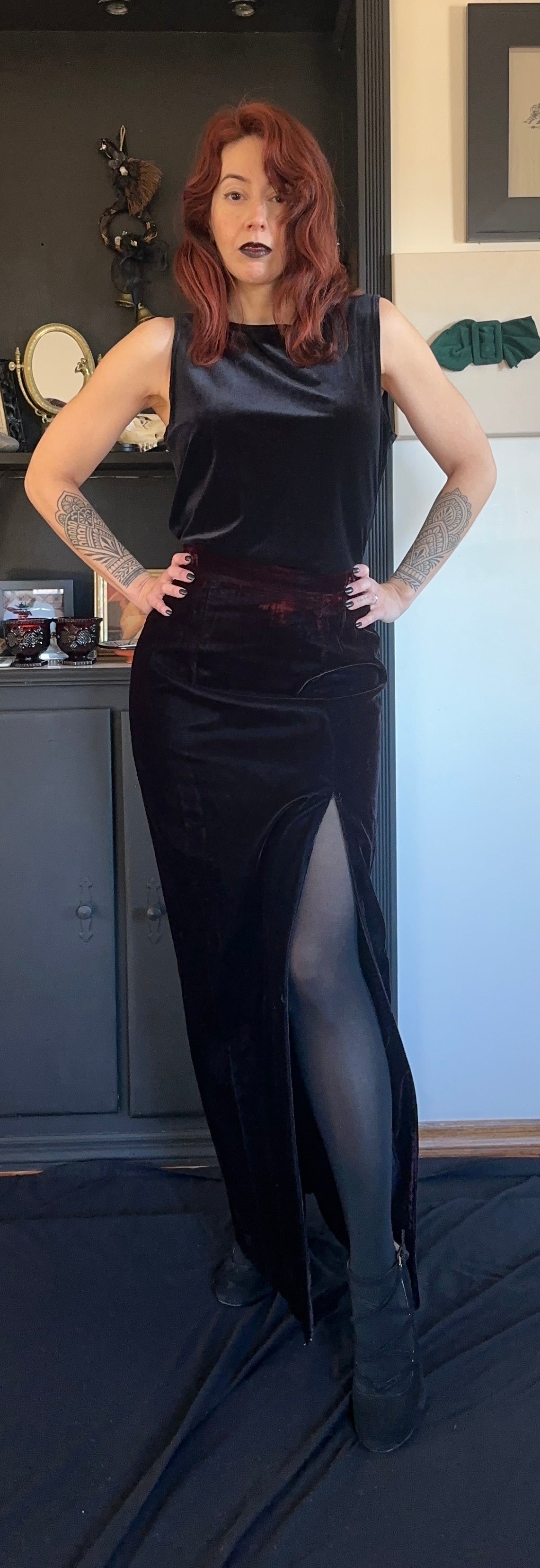 Oxblood Velvet Column Skirt SZ 6-8