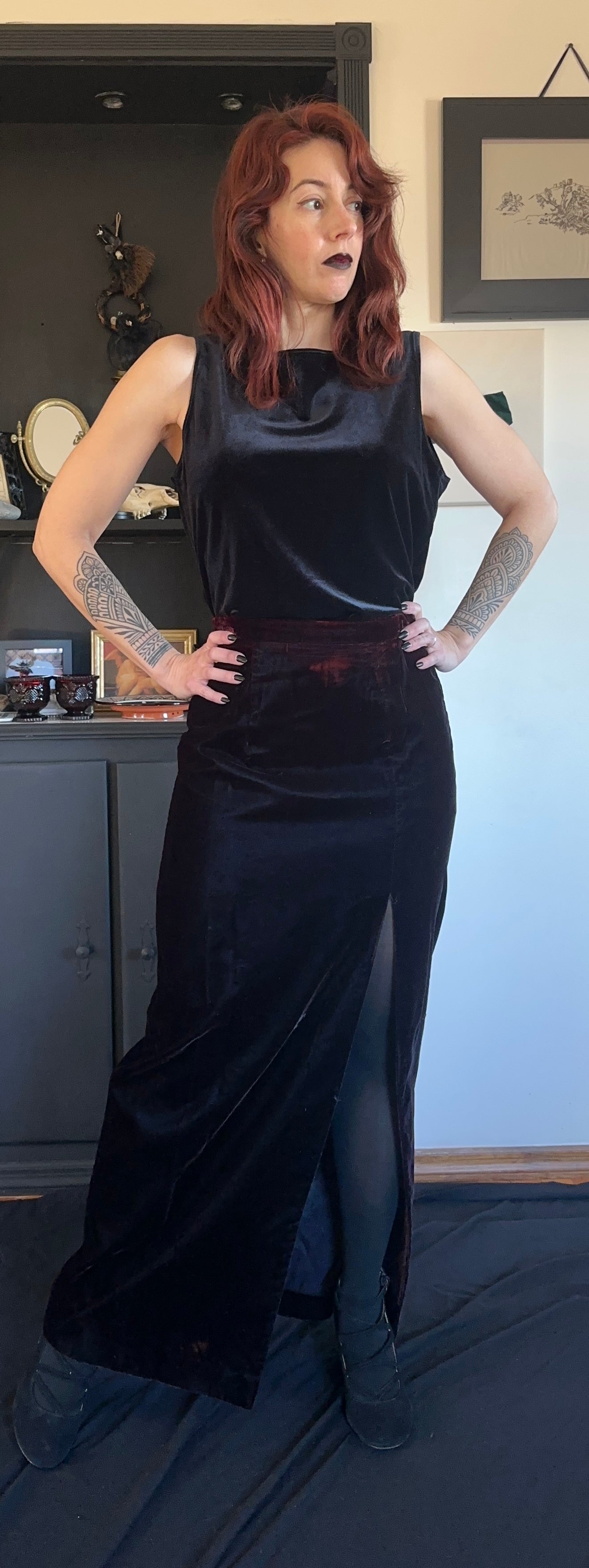 Oxblood Velvet Column Skirt SZ 6-8