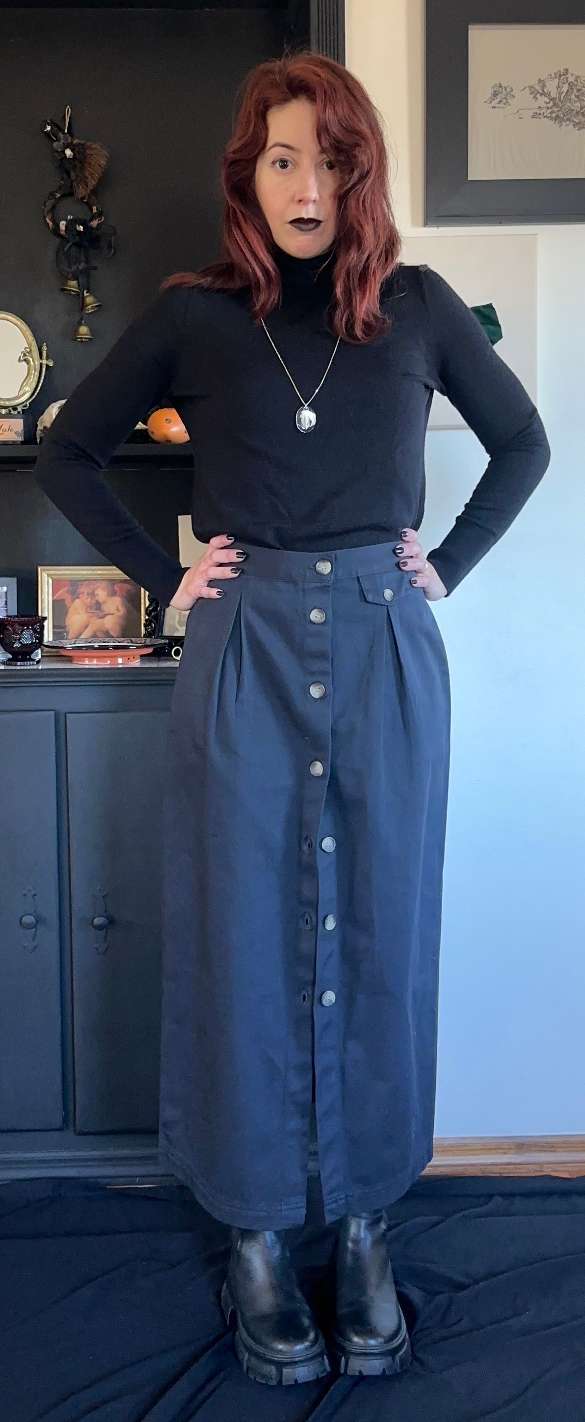 Cherokee Cotton Button Front Skirt M/L