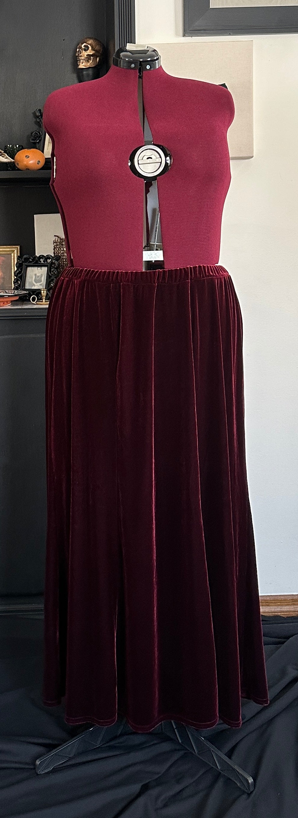Wine Stretch Velvet Maxi Skirt SZ 22-24