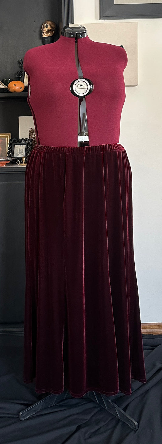 Wine Stretch Velvet Maxi Skirt SZ 22-24