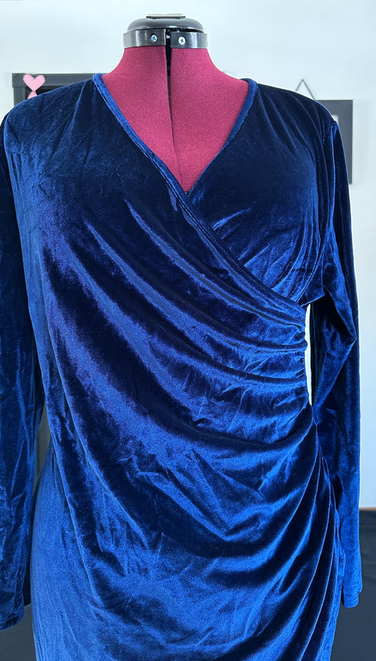 Crushed Velvet Faux Wrap Dress 1X - 2X