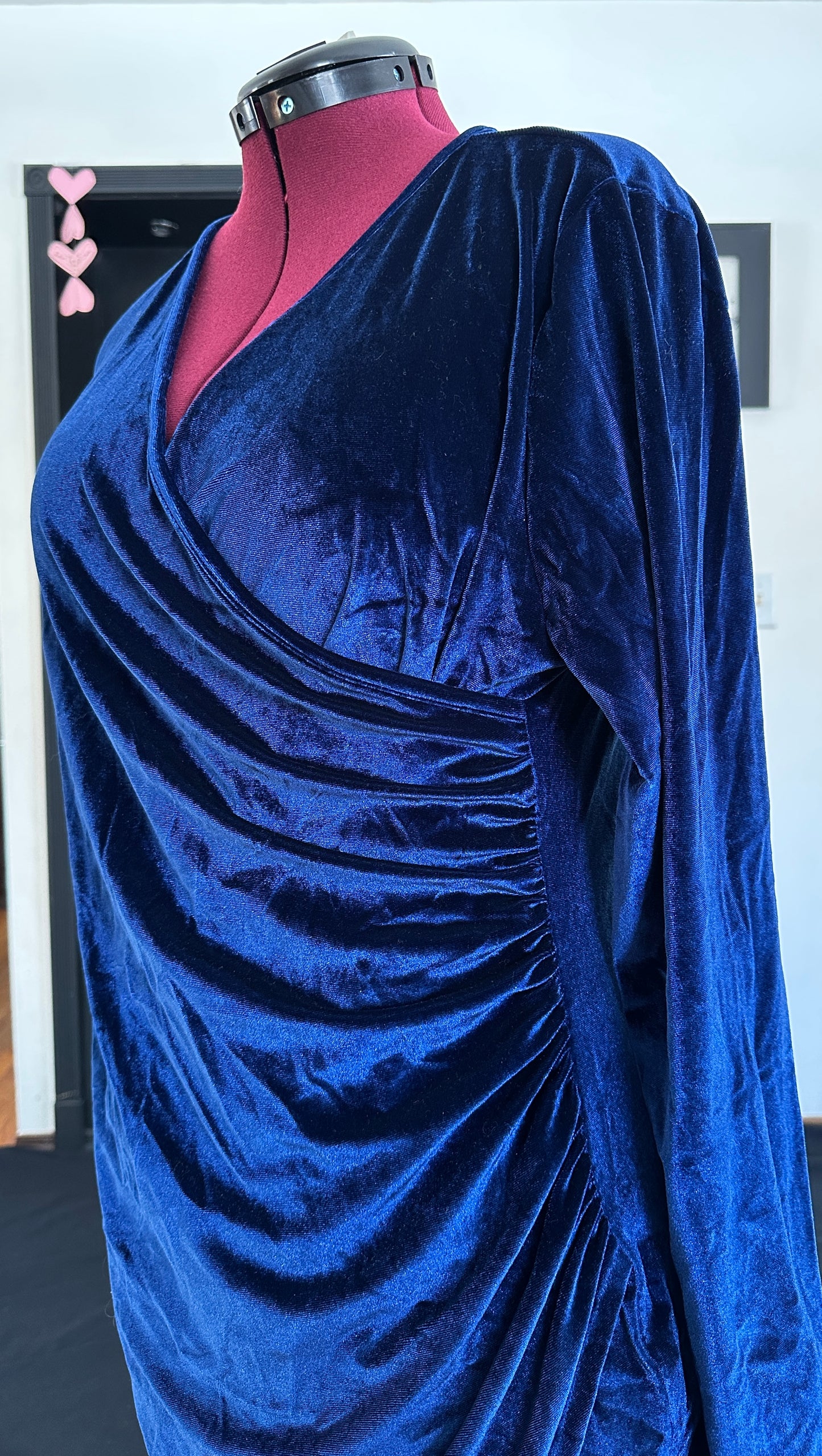 Crushed Velvet Faux Wrap Dress 1X - 2X