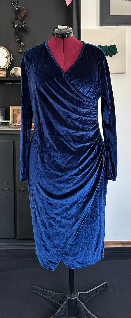 Crushed Velvet Faux Wrap Dress 1X - 2X