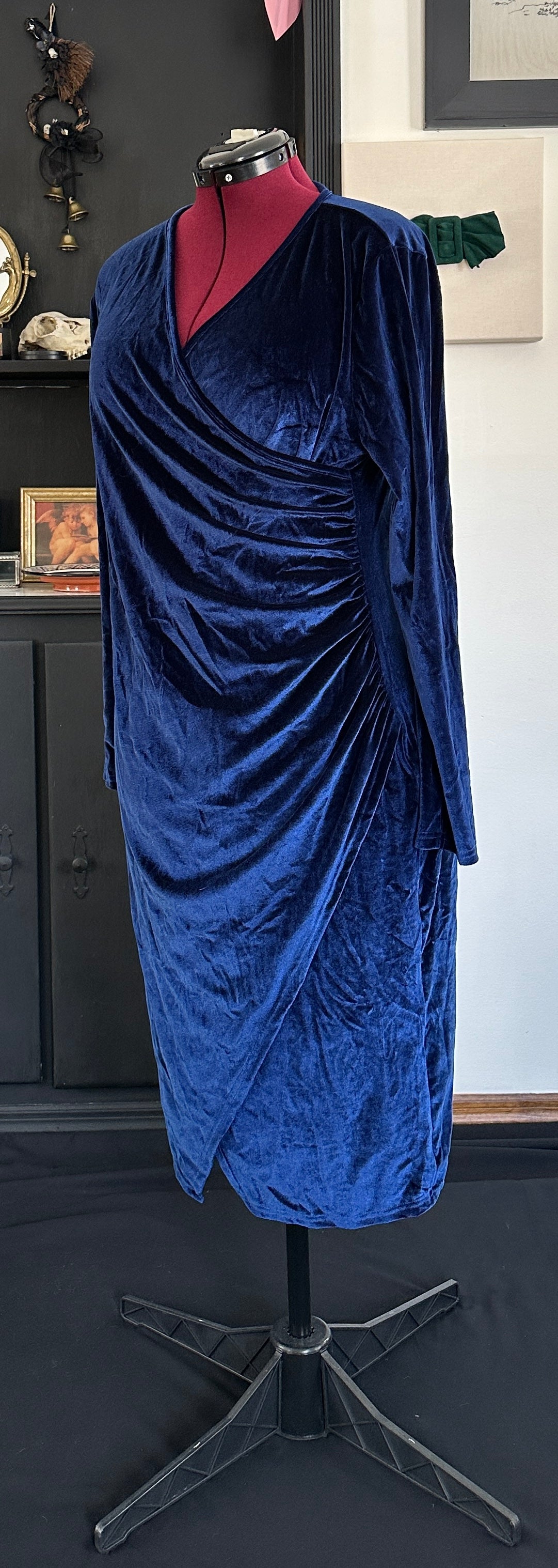 Crushed Velvet Faux Wrap Dress 1X - 2X