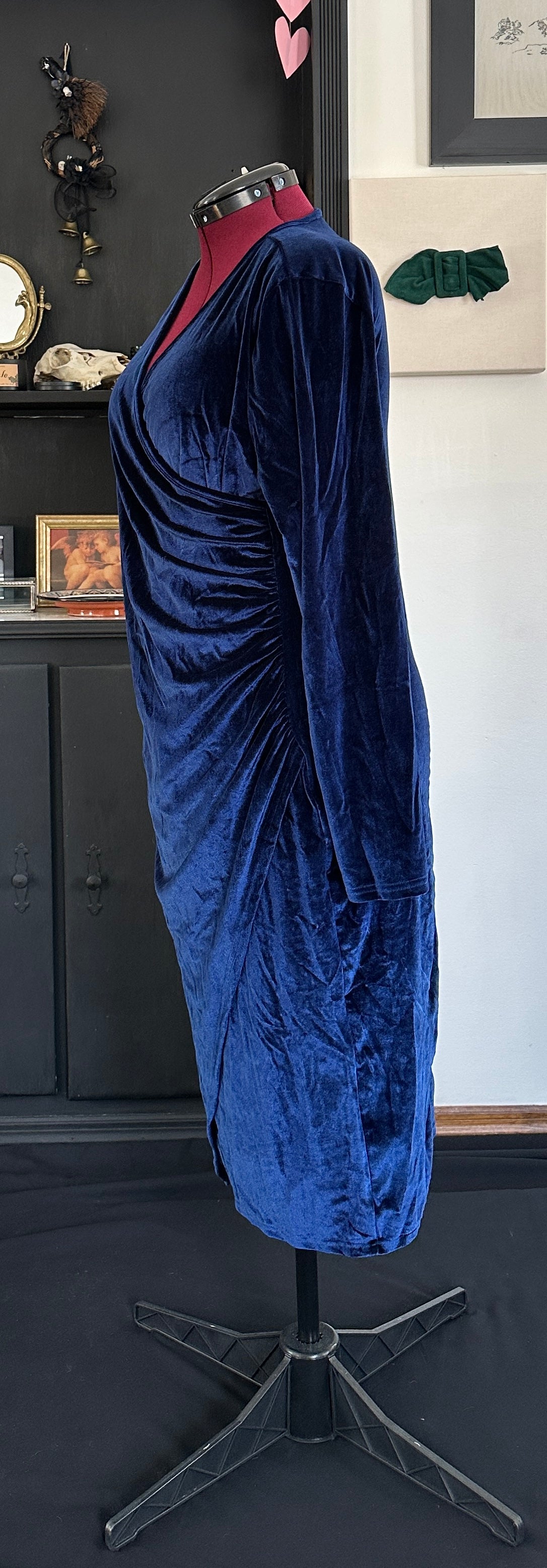 Crushed Velvet Faux Wrap Dress 1X - 2X