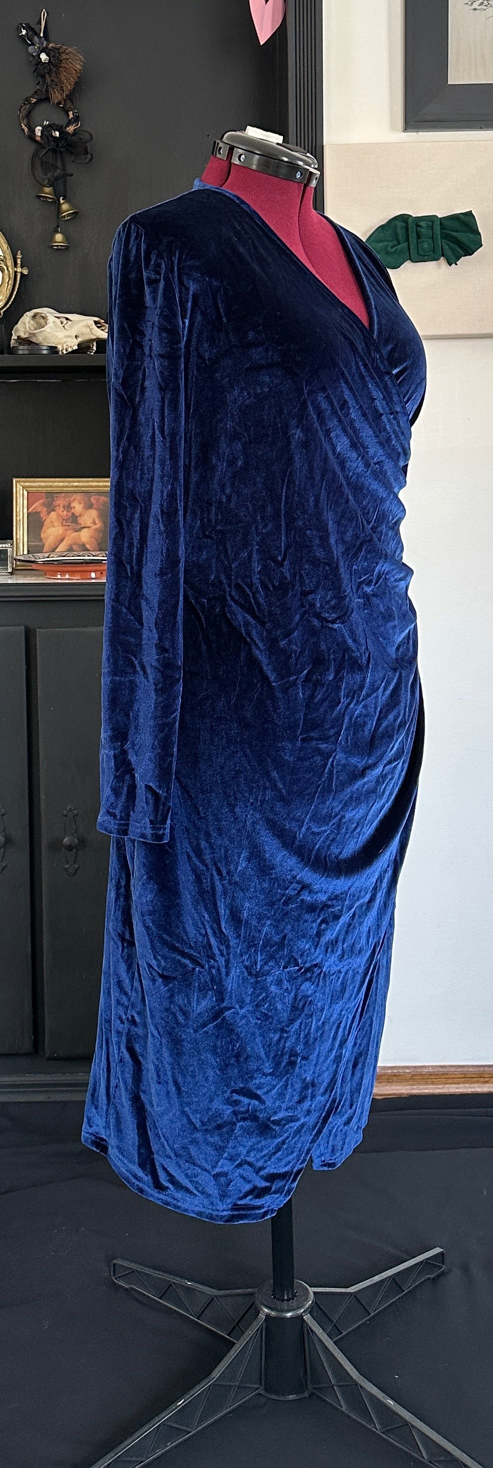 Crushed Velvet Faux Wrap Dress 1X - 2X