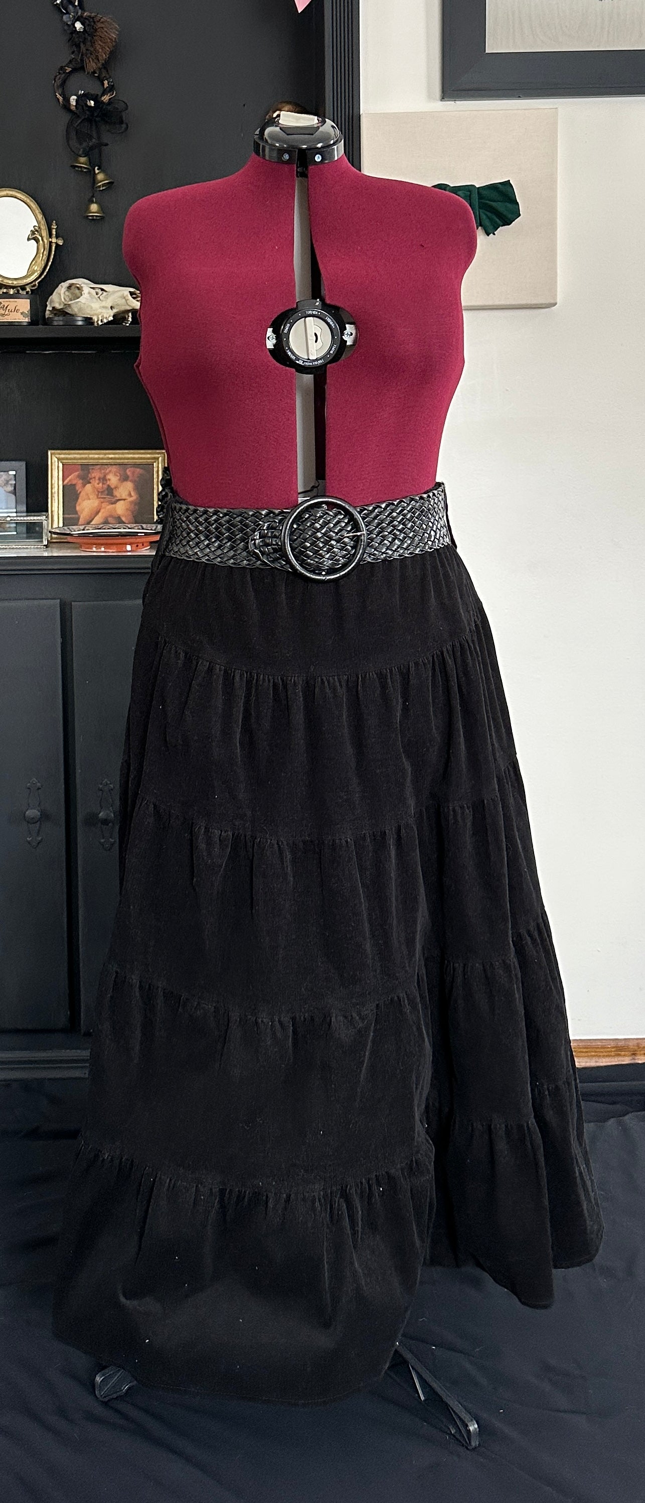 Corduroy Maxi Prairie Skirt With Belt