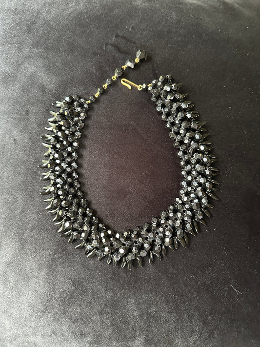 50s Vintage Black Bead Choker Necklace