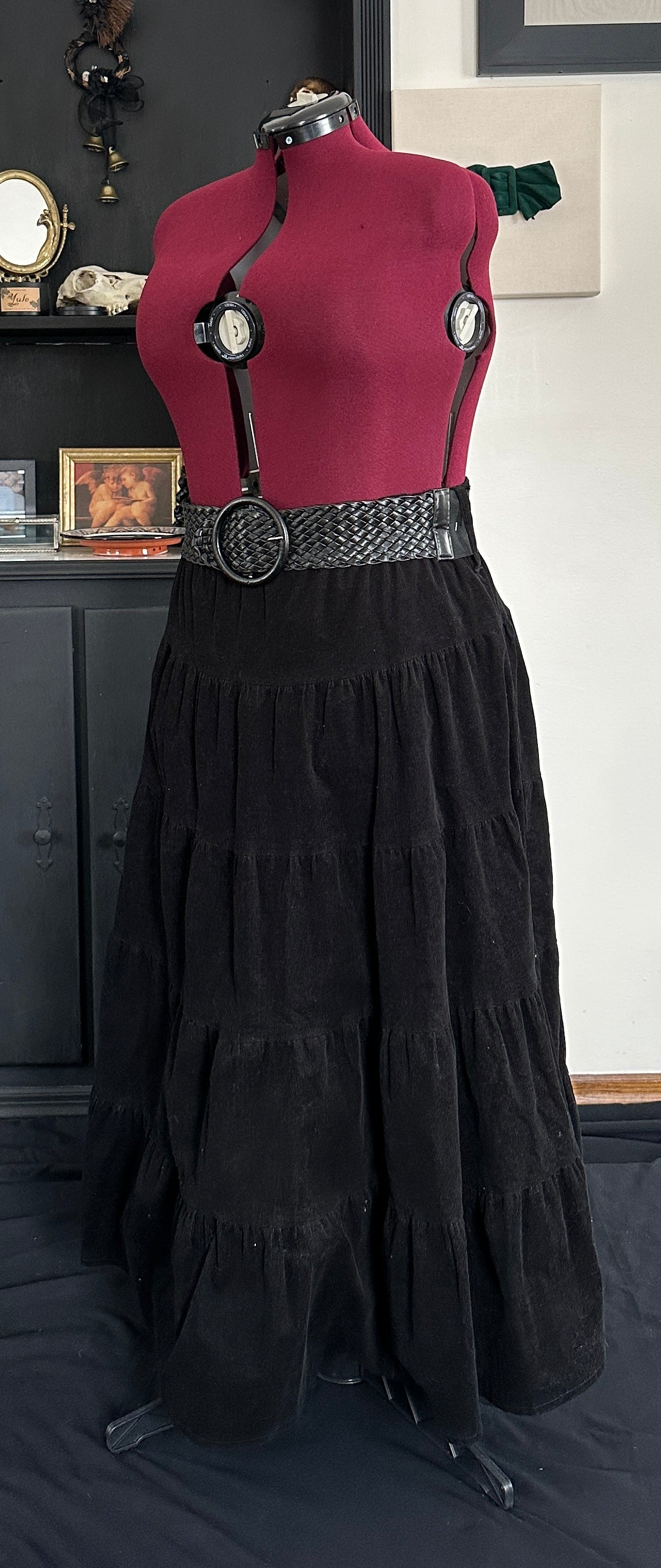 Corduroy Maxi Prairie Skirt With Belt