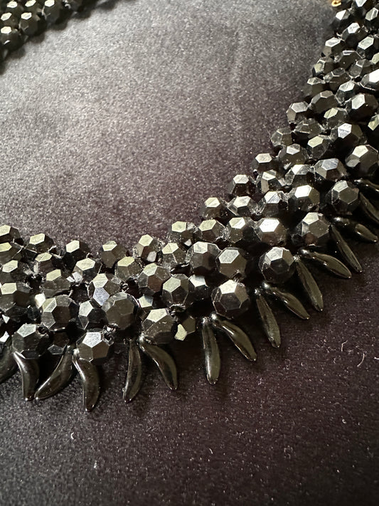 50s Vintage Black Bead Choker Necklace