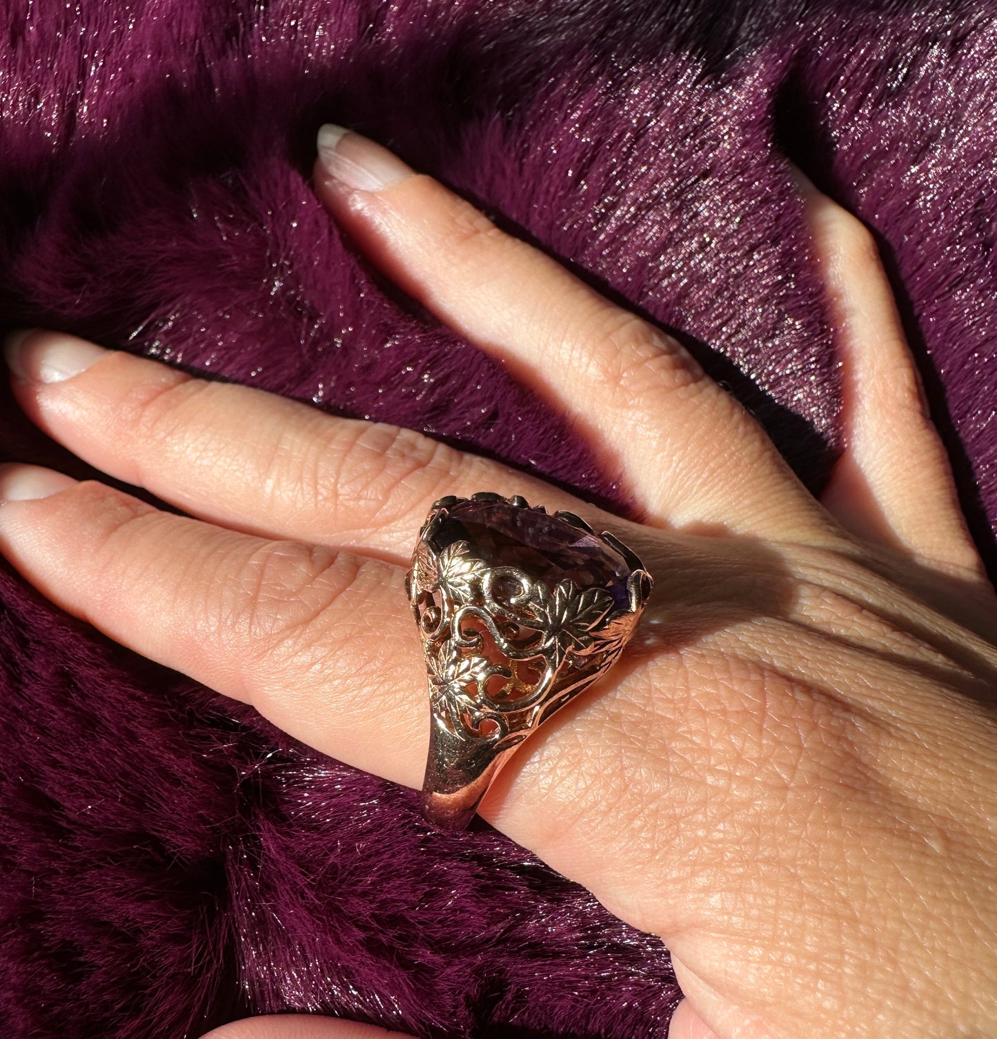Amethyst Leaf Ring SZ 9.75