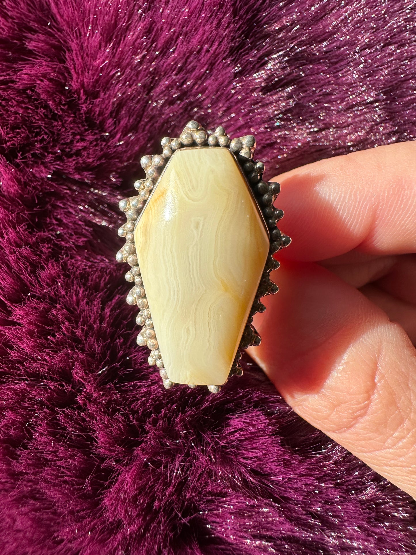 Cream Agate Coffin Ring SZ 7