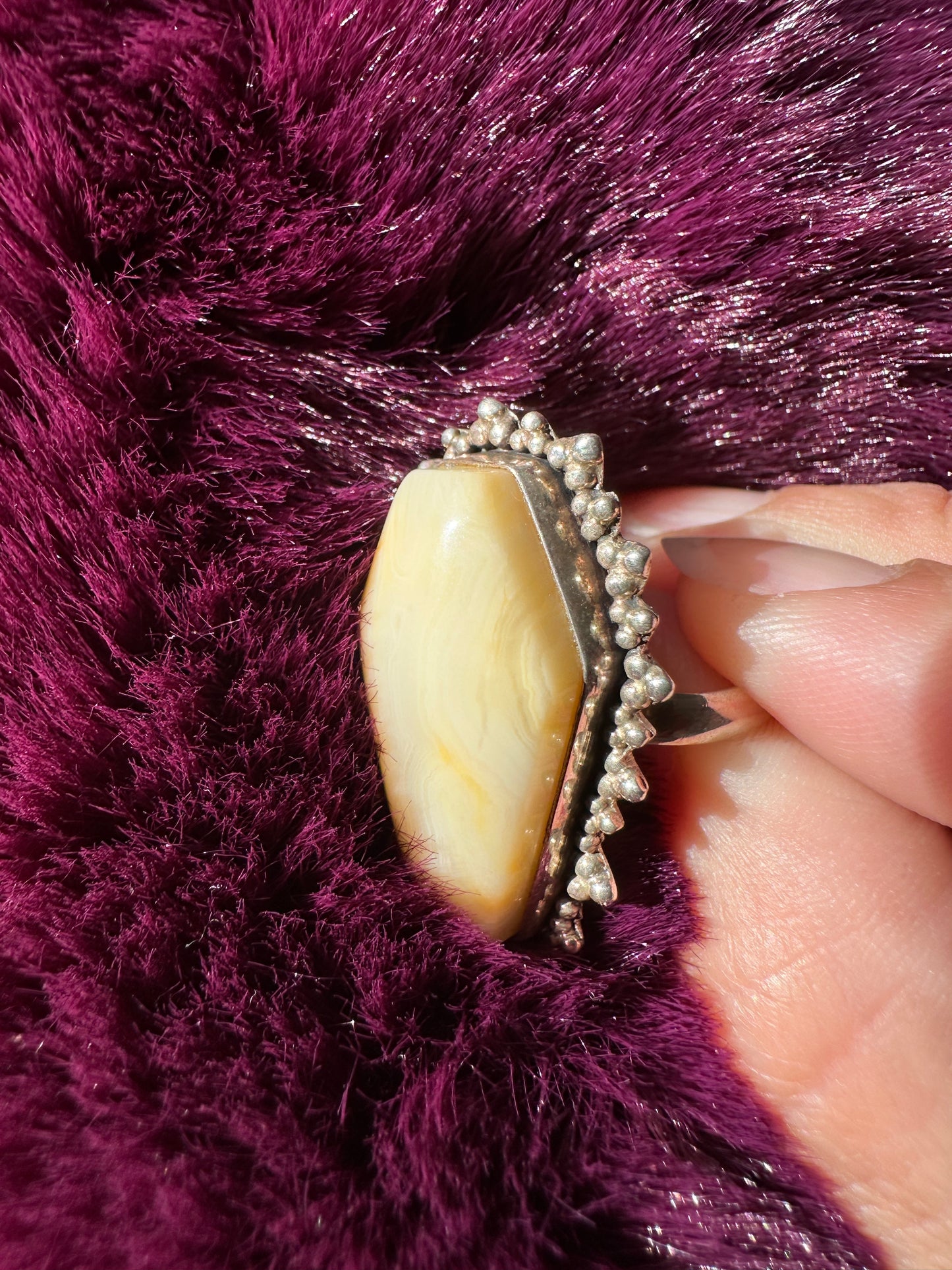 Cream Agate Coffin Ring SZ 7