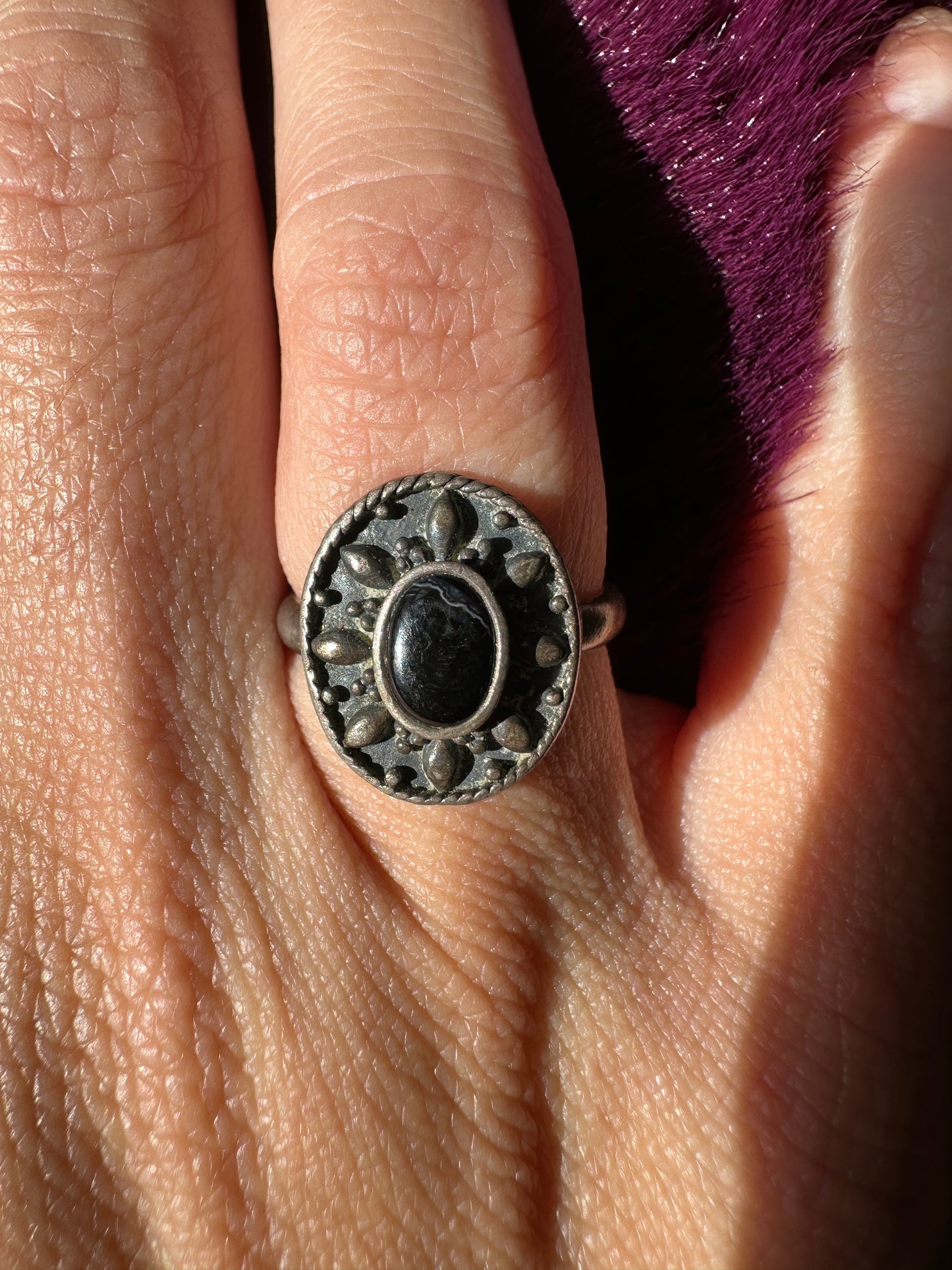 Medieval Revival Onyx Ring SZ 4.25