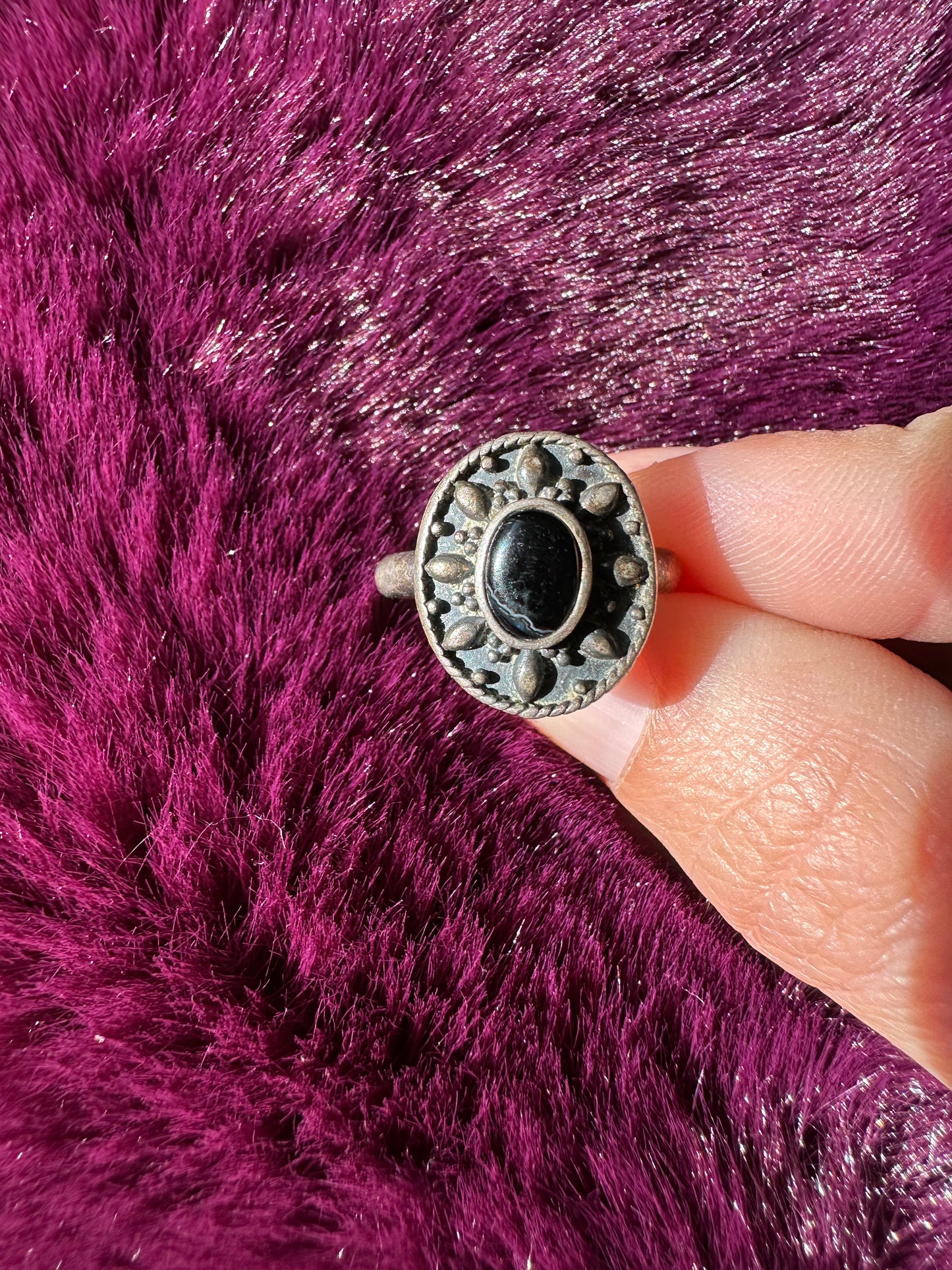 Medieval Revival Onyx Ring SZ 4.25