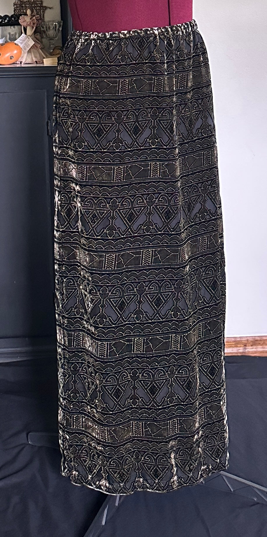 Silk Burnout Velvet Maxi Skirt 1X-2X