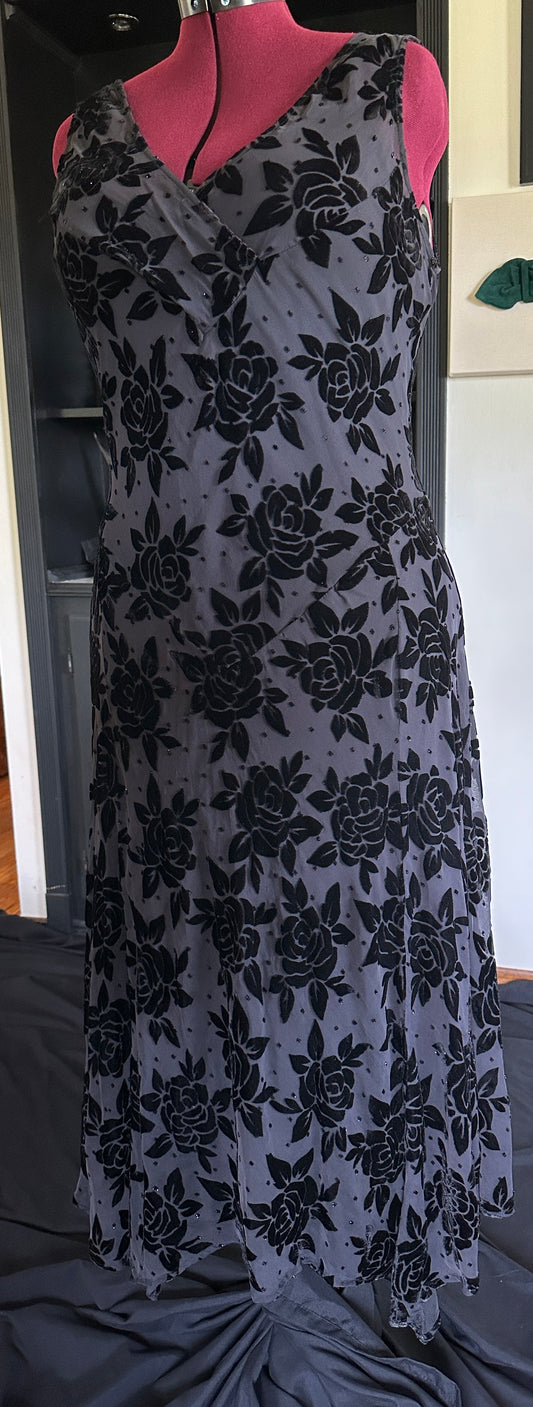 90s Vintage Burnout Velvet Whimsigoth Dress