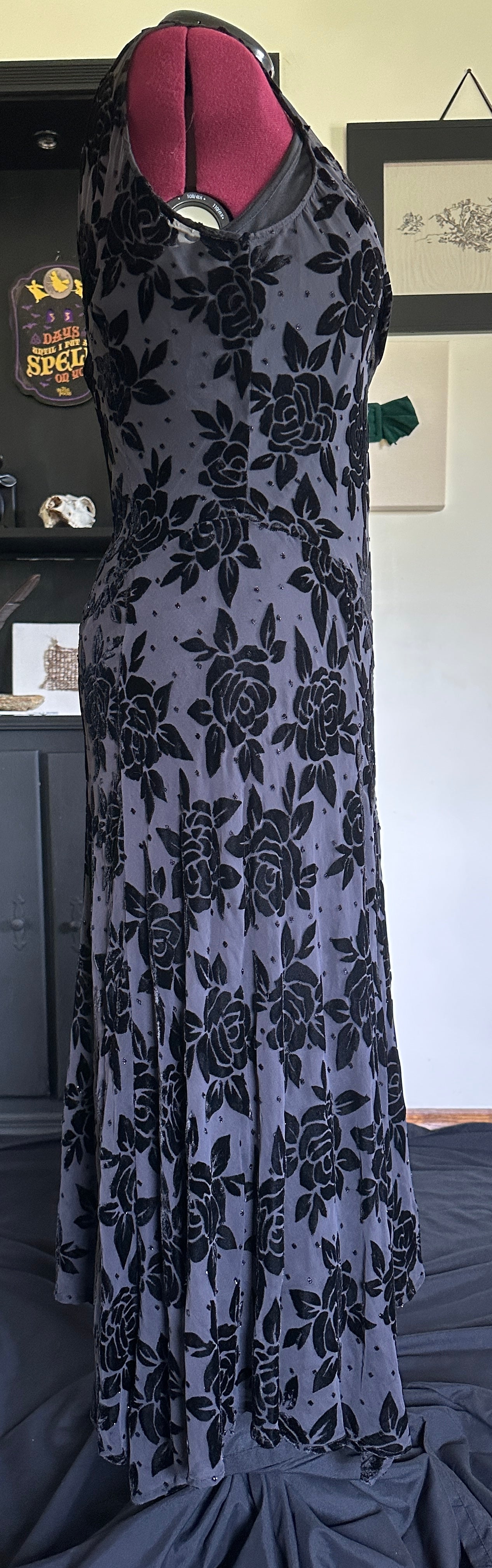 90s Vintage Burnout Velvet Whimsigoth Dress