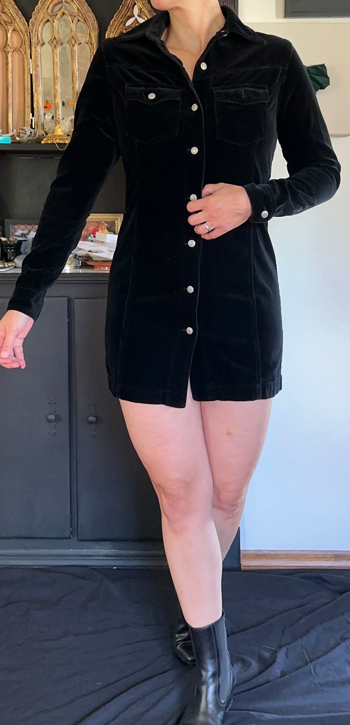 Y2K Velvet Shirt Dress XXS/XS