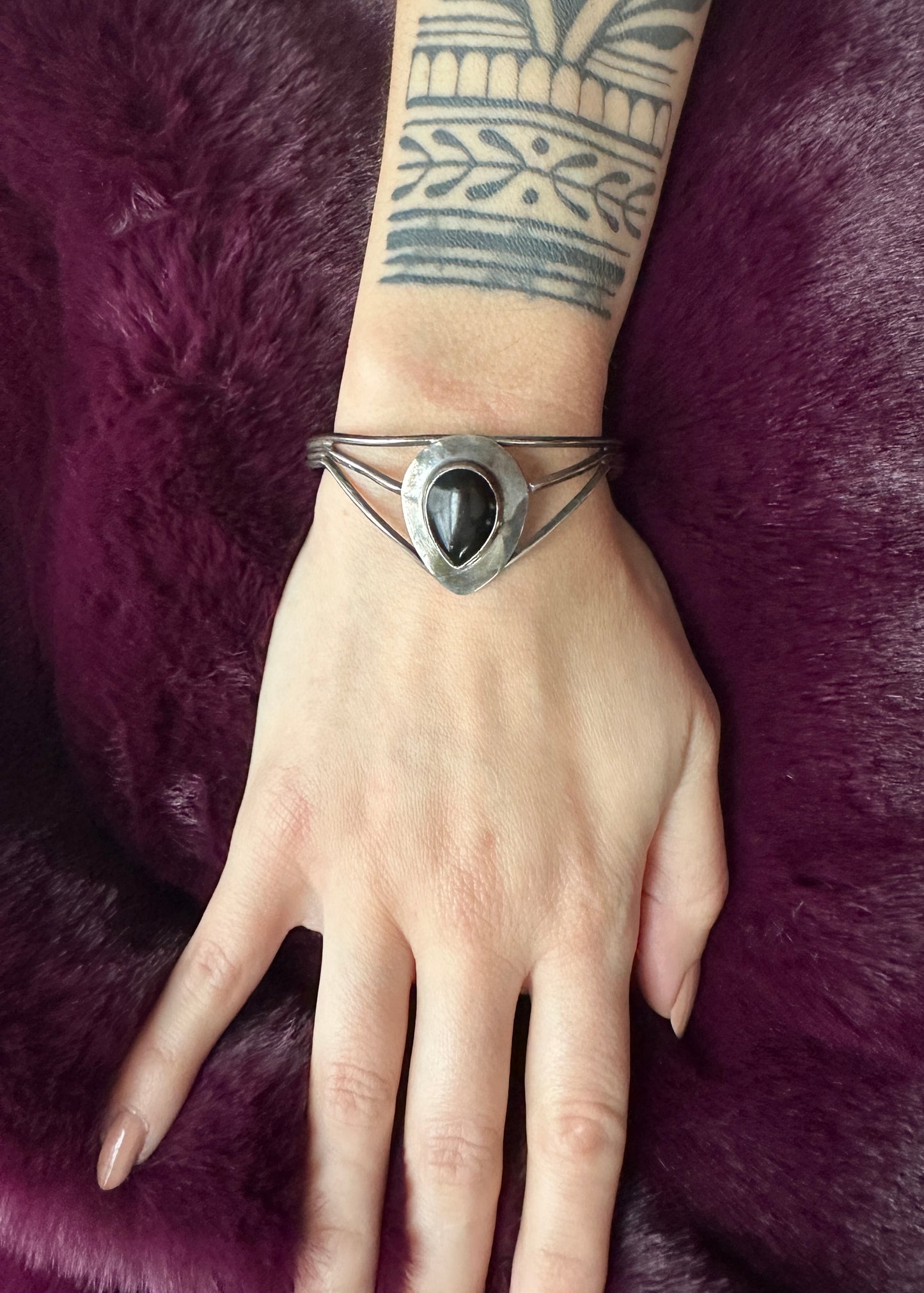 Vintage Silver & Onyx Cuff Bracelet