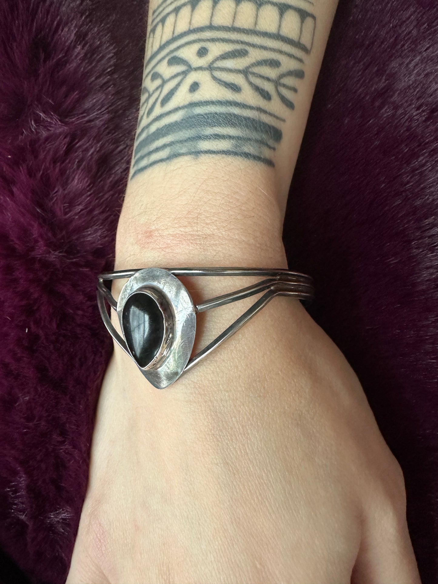 Vintage Silver & Onyx Cuff Bracelet