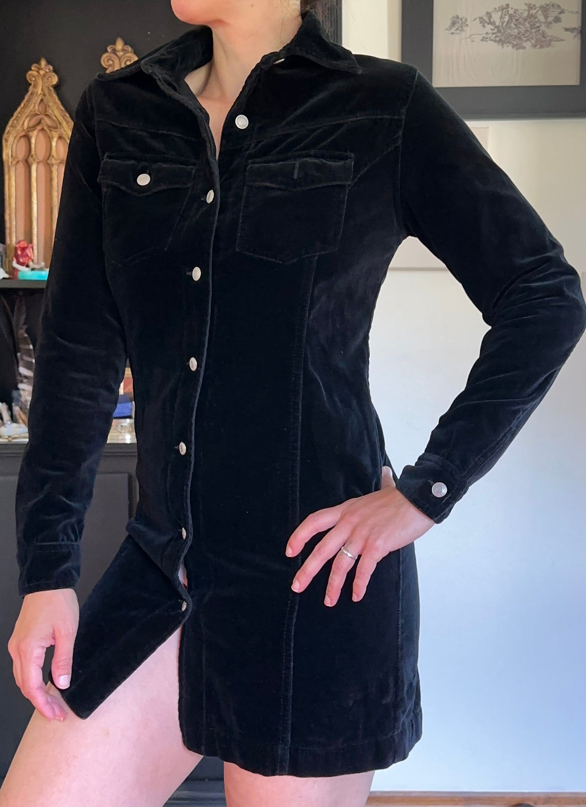 Y2K Velvet Shirt Dress XXS/XS